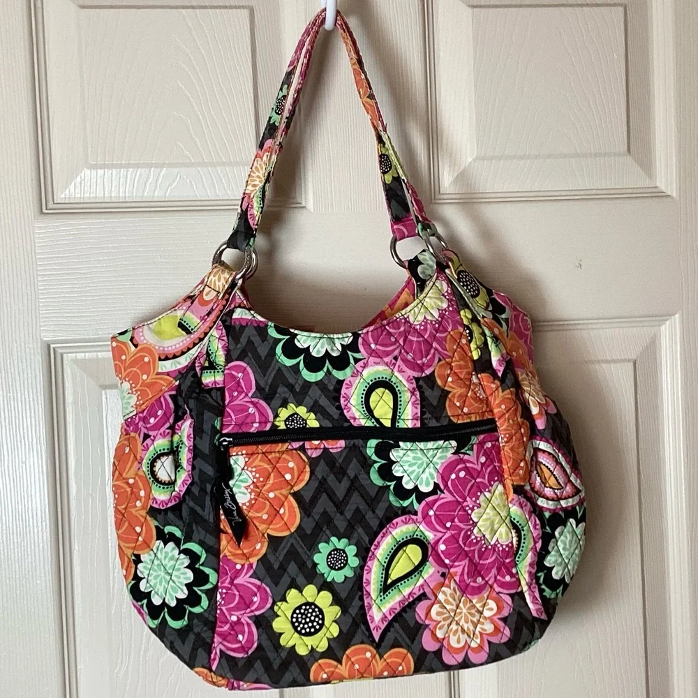 Vera Bradley Ziggy Zinnia Floral Patterned Double Strap Shoulder Bag